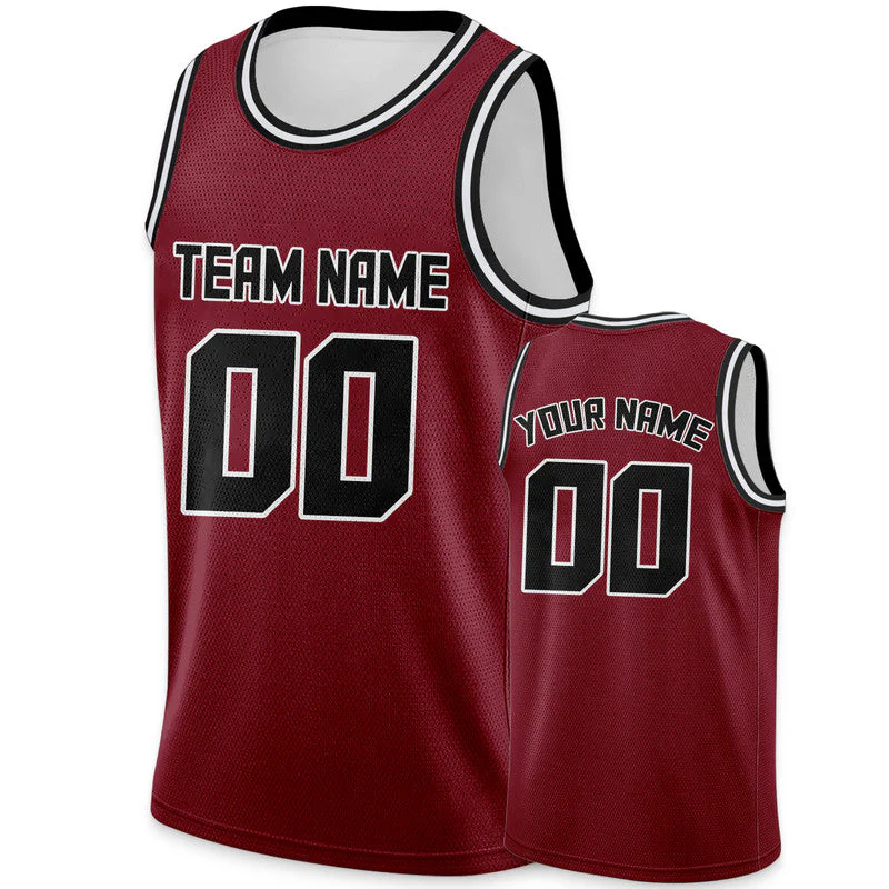 Custom Crimson Black Round Neck Rib-Knit Basketball Jersey